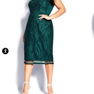 City Chic Emerald Lace Midi Dress